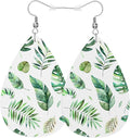 Green Leaves Woman Earrings, Tropical Jungle Palm Banana Tree Leaf Lightweight Leather Dangle Teardrop Earrings Jewelry For Ladies Friends