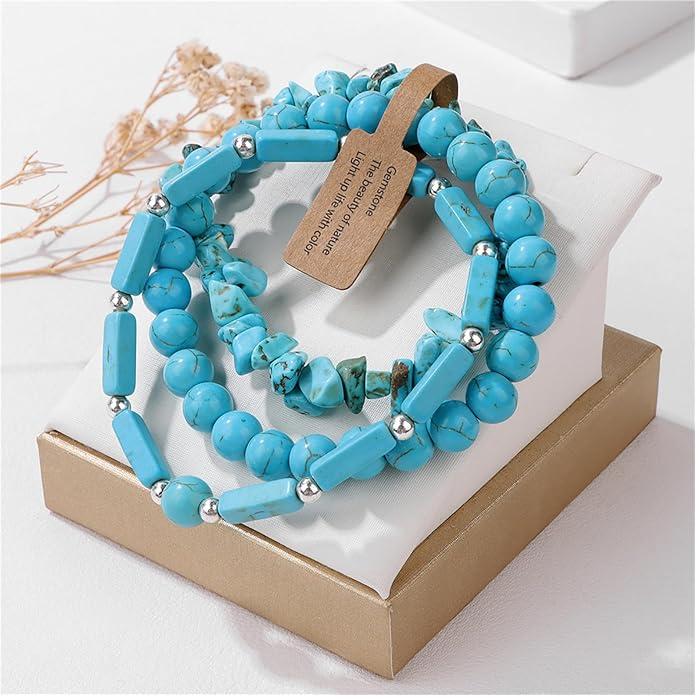3Pcs Natural Stone Bracelets for Women 8mm Crystal Beaded Bracelets Handmade Stretch Bracelet Healing Crystal Jewelry for Women
