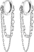 Tassel Chain Small Gold Hoop Dangle Earring For Women Huggie Earring Heart Star CZ 14K Gold Plated Fashion Jewelry Friendship Gift