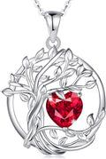 FANCIME Tree of life Birthstone necklace Sterling Silver Pendant Birthstone Necklace Gemstone Anniversary Birthday Jewelry Christmas Gifts for Mom Her Wife