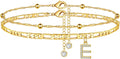 Ursteel Ankle Bracelets for Women, 14K Gold Plated Dainty Layered Chain CZ Initial Anklets Summer Jewelry Gifts for Women