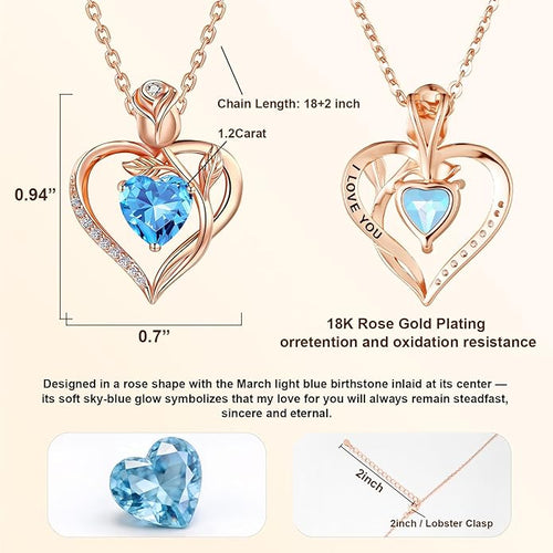 1.2CT Rose Heart Necklace Option of Moissanite or Lab-Grown Sapphire Ruby Emerald&More Necklace for Women Birthstone Girlfriend Necklace S925 Sterling Silver 18K White/Rose Gold Plated D Color VVS1 Gift for Wife Mother Daughter for Birthday Anniversary...