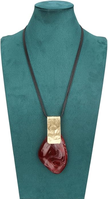 GelConnie Leather Necklace for Women Large Pendant Long Brown Necklace Circle Leather Choker Vintage Sweater Necklace Gold Chunky Boho Necklaces for Women