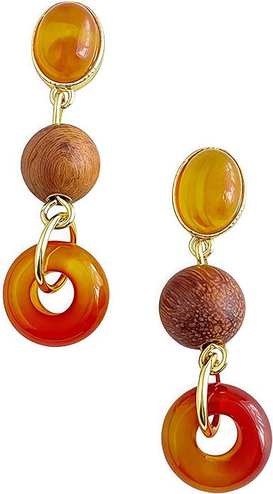 Hupplle Handmade Vintage Boho Dangle Earrings with Natural Stone Crystal Pearl Lightweight Hypoallergenic Elegant Jewelry Gifts for Women
