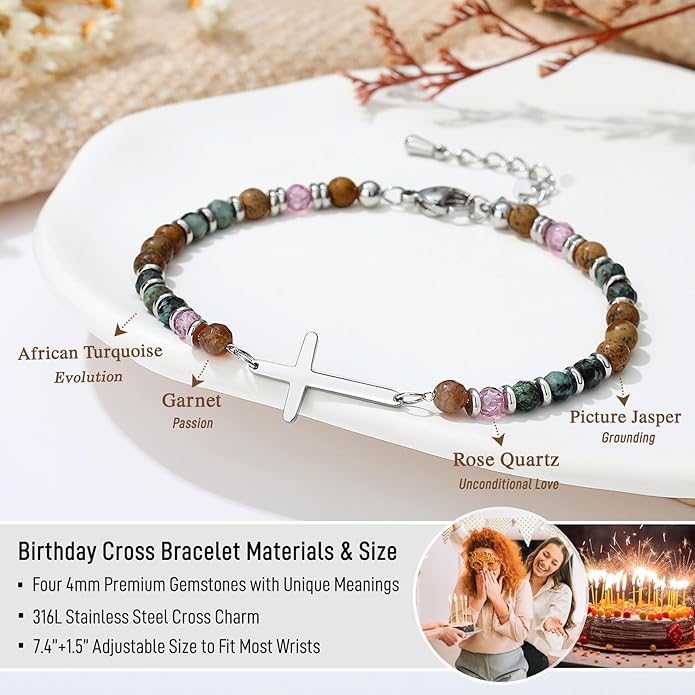 TONY & SANDY Christian Cross Bracelet for Women, Valentine's Day Gifts for Her, Confirmation Baptism Easter Gifts, Unique Gift for Friends Daughter Mom Sister in Christ Birthday Christmas