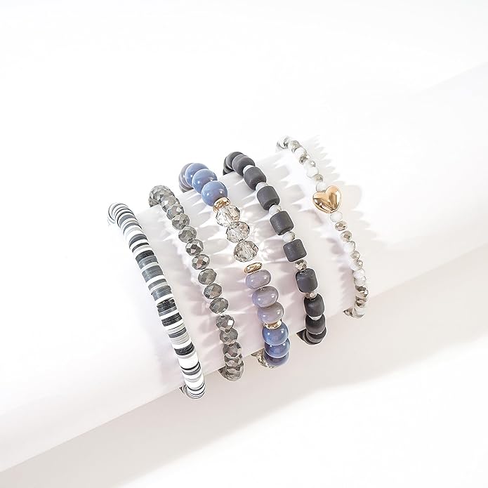 Heishi Beaded Stretch Bracelets for Women Stackable Polymer Clay Beads Bracelets Friendship Boho Summer Beach Bracelet Jewelry Set