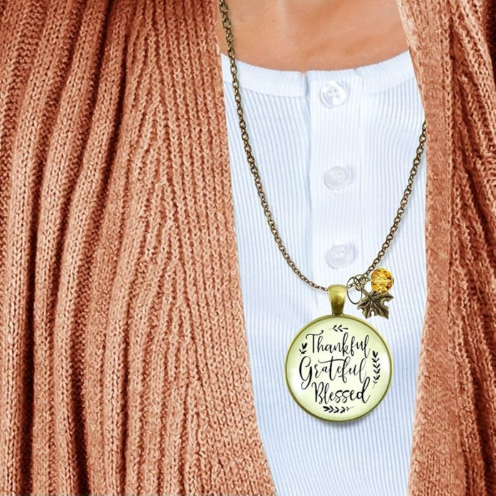 Gutsy Goodness Autumn Necklaces Fall October Theme Pumpkin Spice Halloween Thanksgiving Themed Pendant Message Jewelry