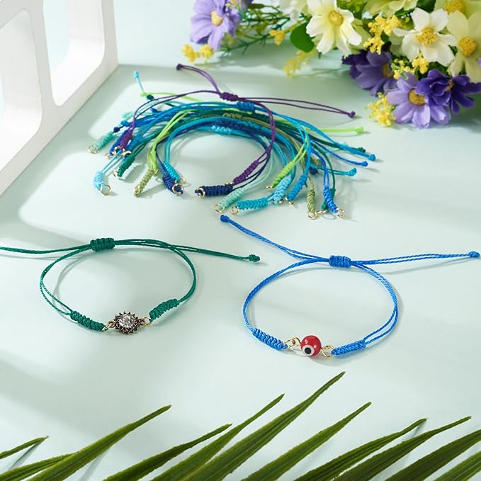 30Pcs Braided Adjustable Cord for Bracelet,Waxed Polyester Cord,Semi Finished Friendship Bracelet String,Adjustable Bracelet Knot Rope Handmade Braid String for Jewelry Making DIY Craft