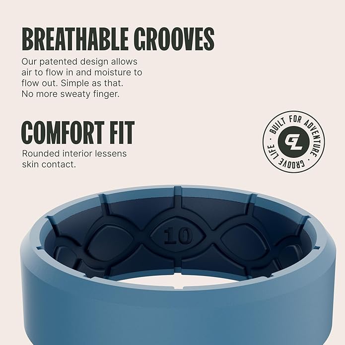 Groove Life Edge Silicone Ring - Breathable Rubber Wedding Rings for Men, Unique Design, Comfort Fit Ring