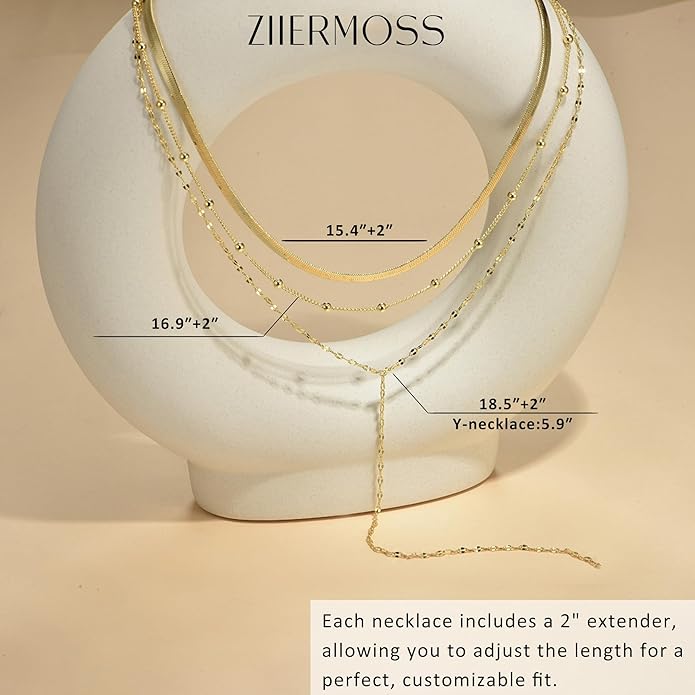 3PCS Gold Necklaces for Women,Chunky Statement Gold Plated Necklace Stack Layered Sterling Silver Herringbone Chains for Women Dainty Trendy Silver Chains Stacked Jewelry Gifts