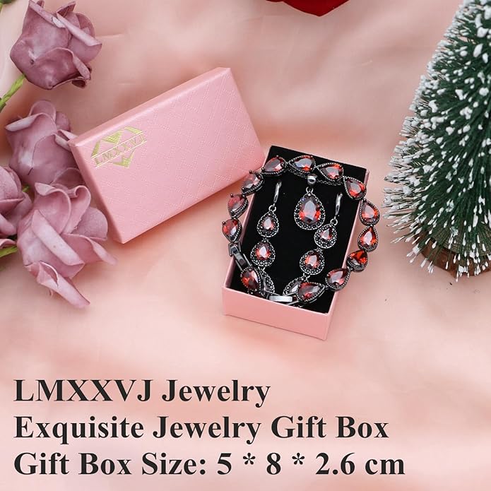 LMXXVJ Necklace Long Earrings Bracelet Set, White Gold Plated Created Blue Sapphire Jewelry Set Wedding Party Gift Jewelry for Women Bridal Bridesmaid