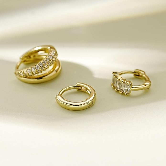 4Pairs Statement Gold Hoop Earrings for Women Trendy,Surgical Steel Gold Plated Hoop Hypoallergenic Earrings Set,Titanium Hoops Earring Stacks,CZ Cartilage Huggie Hoops Earring Gifts for Girlfriend