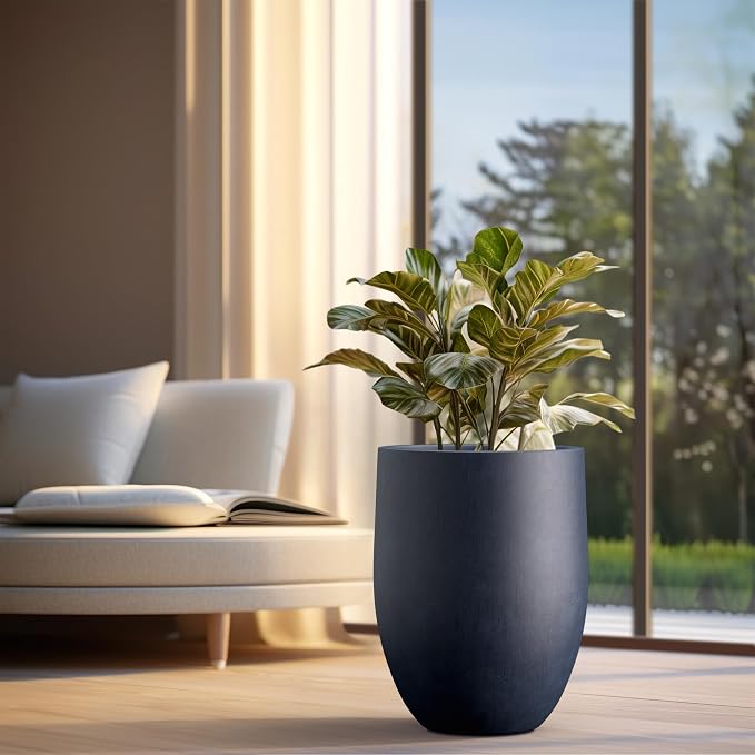 Kante Large Round Bullet Dusty Blue Concrete Planter 21.7" Tall, Outdoor | - Image 4