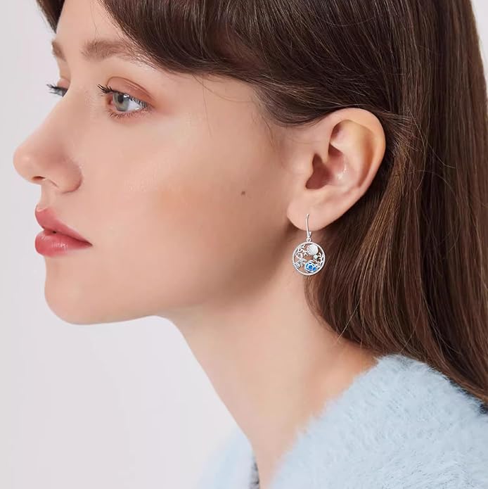 Turtle Earrings for Women S925 Sterling Silver Hawaii Blue Opal Sea Starfish Dangle Earring Tortoise Drop Animal Statement Ocean Summer Beach Vacation Jewelry Mothers Day Christmas Gift