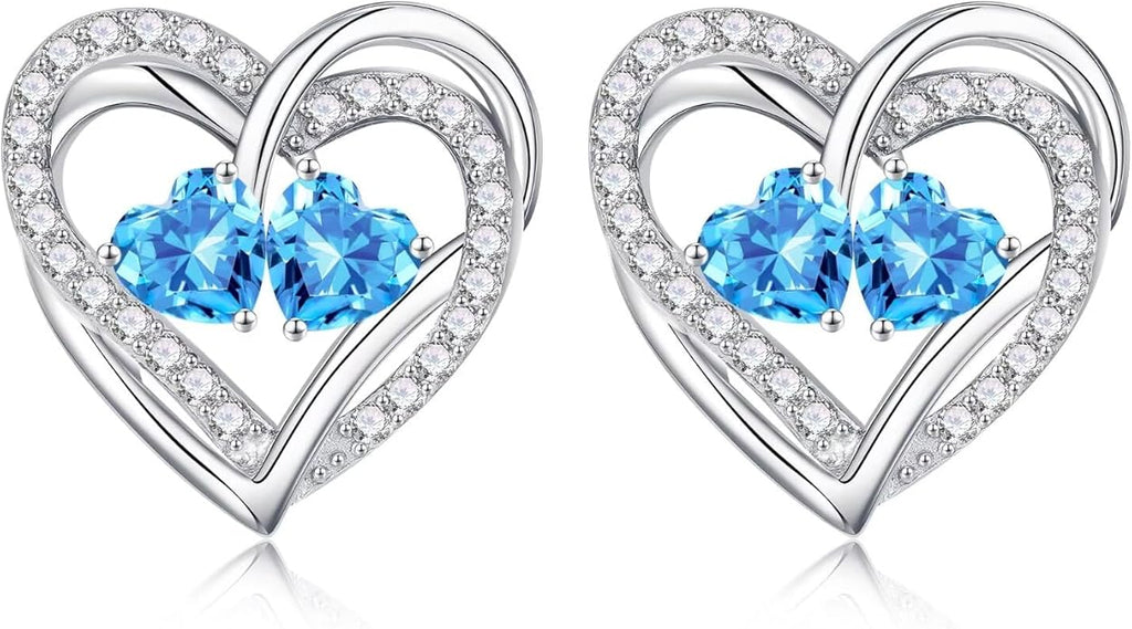 Iefil Valentines Day Gifts for Her, 925 Sterling Silver Heart Birthstone Earrings, Anniversary Birthday Gifts for Women, Birthstone Jewelry for Her Wife Girlfriend Mom