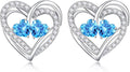 Iefil Valentines Day Gifts for Her, 925 Sterling Silver Heart Birthstone Earrings, Anniversary Birthday Gifts for Women, Birthstone Jewelry for Her Wife Girlfriend Mom