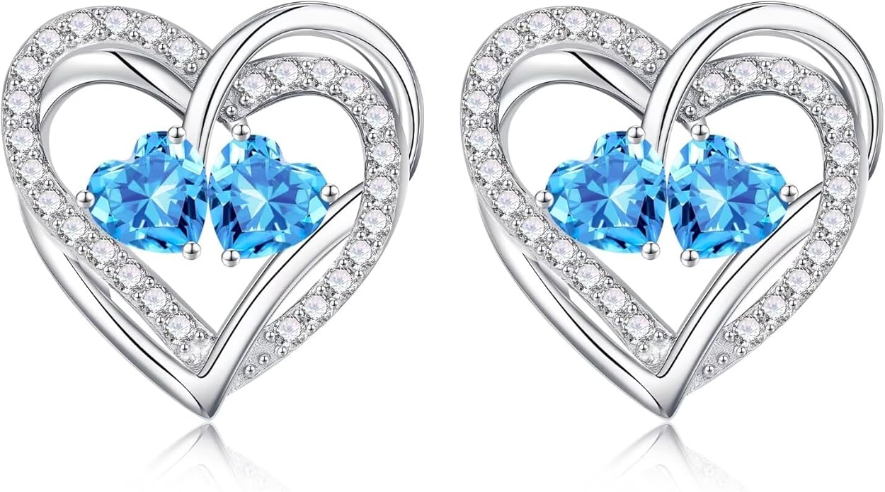 Iefil Valentines Day Gifts for Her, 925 Sterling Silver Heart Birthstone Earrings, Anniversary Birthday Gifts for Women, Birthstone Jewelry for Her Wife Girlfriend Mom