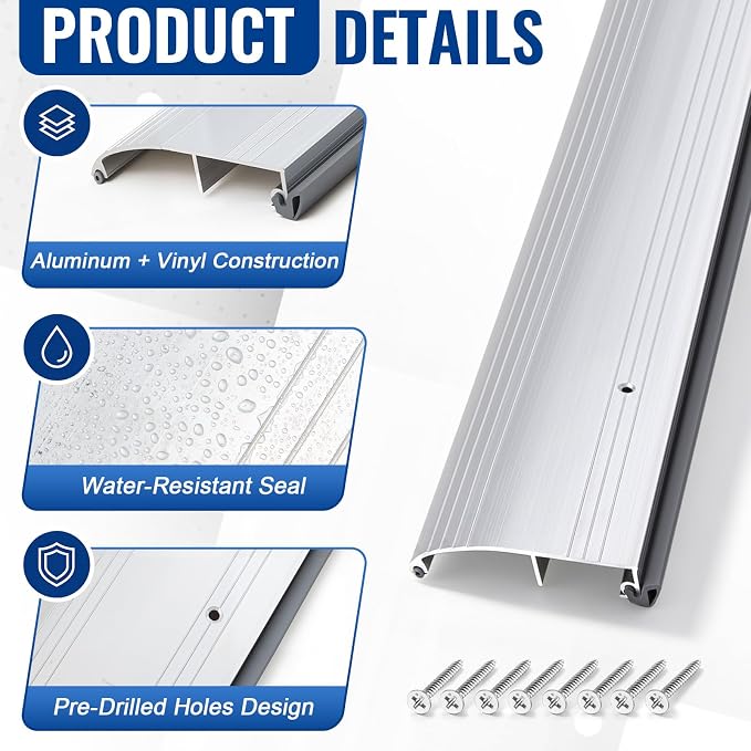 Tandefio 2 Pcs 3-1/2" x 5/8" x 36" Door Threshold Heavy Duty Aluminum and Vinyl - Image 6
