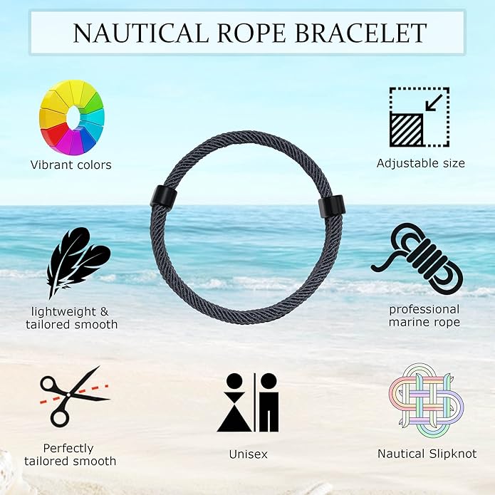 TempBeau Nautical Braided Rope Bracelets Set - 6 Pcs Adjustable Braided Cord Bracelet, Handmade Navy Marine String Bracelet with Metal Knot, Men Women Braided Bracelets Gifts