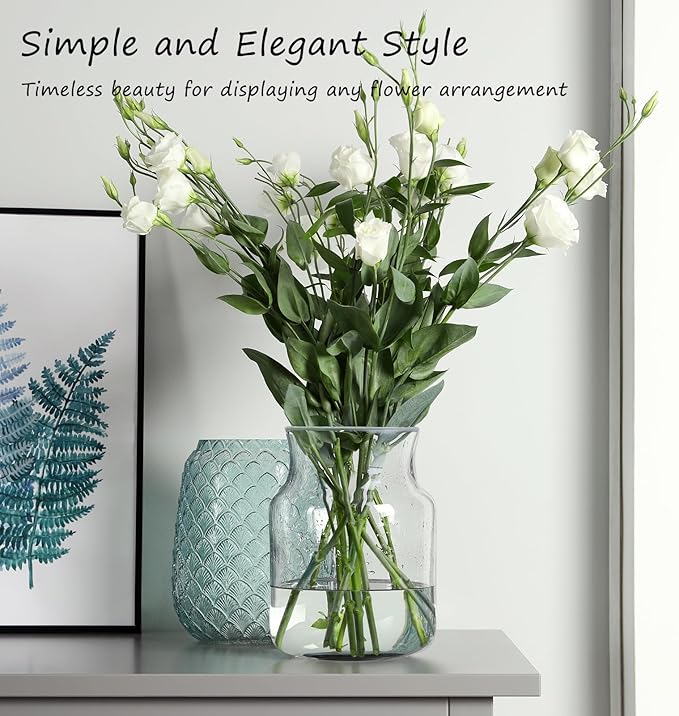 Clear Glass Vase, Large Flower Vase, 8-inch Glass Flower Vase - Image 5