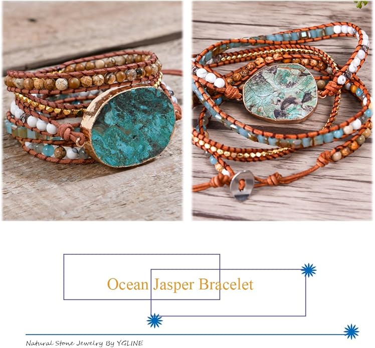 YGLINE Boho Handmade Wrap Leather Tube Crystal Stone Bracelet for Women