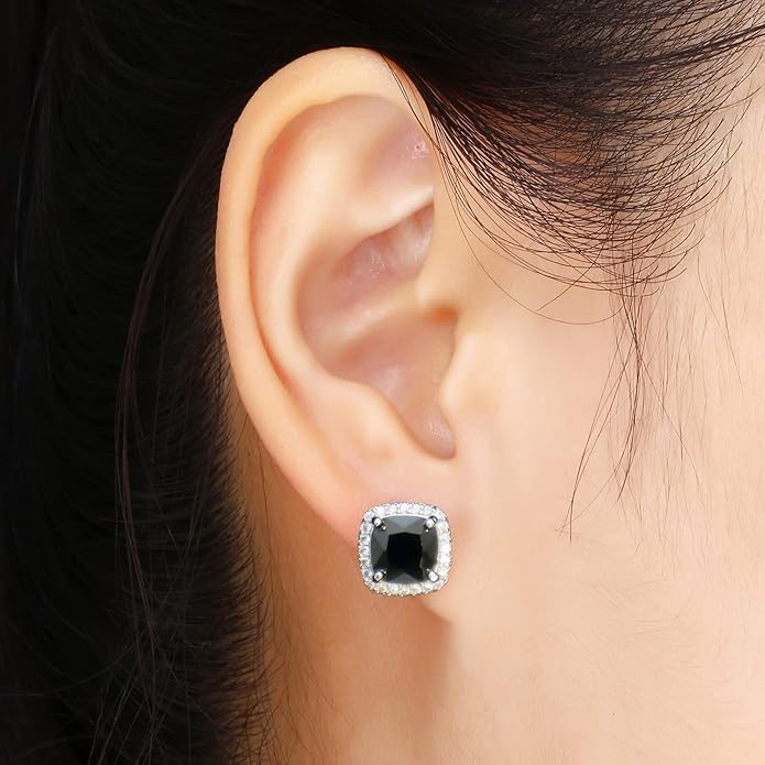 YOMELA Cubic Zirconia Earrings Studs, Halo CZ Birthstone Simulated Diamond Stud Earrings for Women