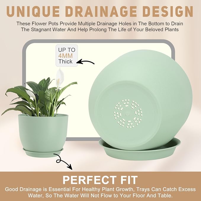 YNNICO Plant Pots 10/9/8/7.5/7 inch Flower Pots - Image 3