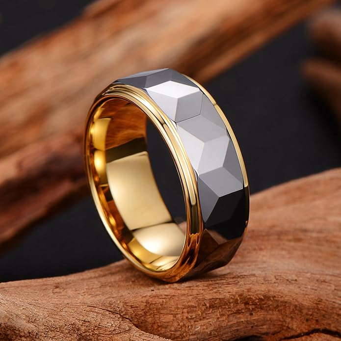 Architect Series: Faceted Prism Band | 8mm Wide Two-Tone Tungsten Wedding Ring