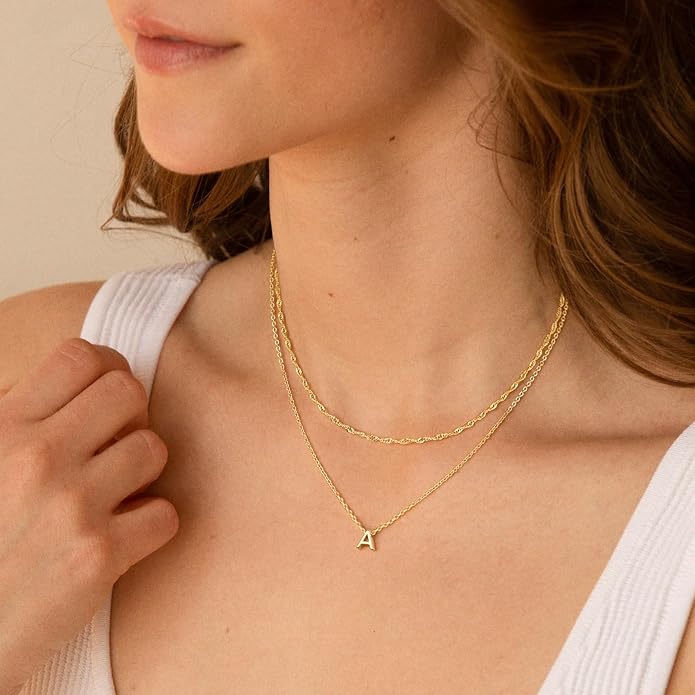 Initial Necklaces for Women, Trendy 14K Gold Plated Layered Necklace Dainty A-Z Letter Custom Name Personalized Choker Necklaces Non Tarnish Fashion Accessories Gold Jewelry Birthday Gifts for Her