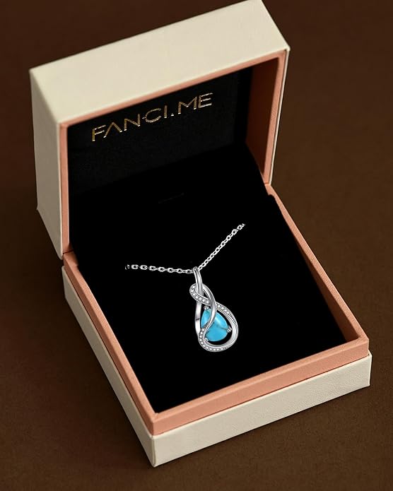 FANCIME TimelessTie Birthstone Necklace for Women White Gold Plated Sterling Silver Ribbon Design Jewelry Knot Pendant Fine Jewelry Gemstone Birthday Graduation Anniversary Valentines Day Gifts for Women Wife Mother Her