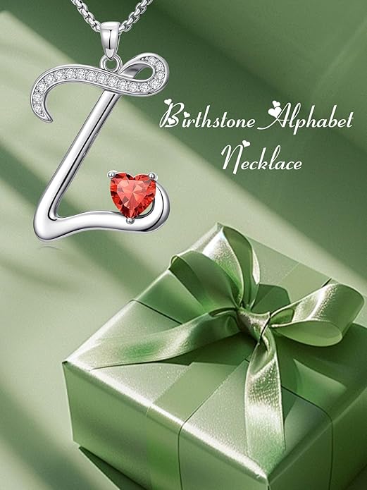 Valentines Day Gifts for Women Alphabet A to Z Initial Birthstone Pendant Necklaces for Women - 18k White Gold Plated Personalized Name Jewelry Valentine Mothers Day Birthday Gifts for Women Her Girlfriend