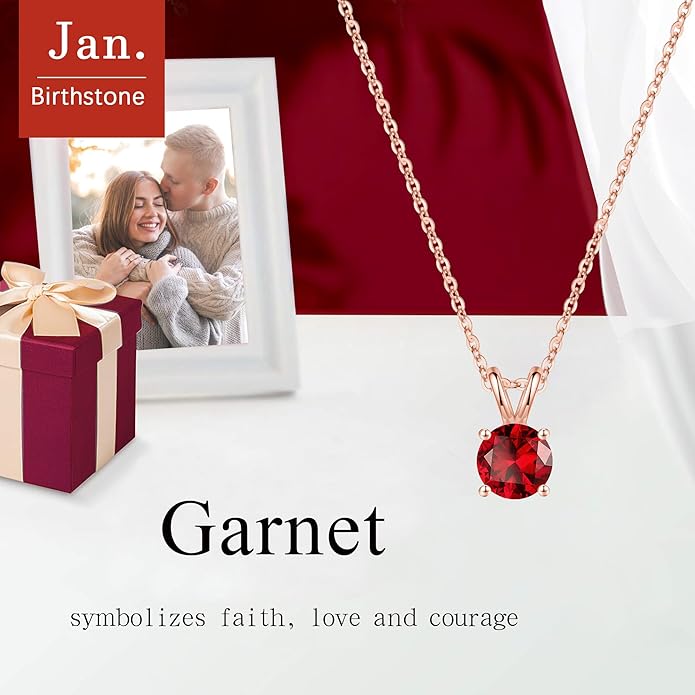 SMILEST Birthstone Necklace for Women Mom Wife, 1ct Sparkle Round Cut Birthstone Pendant 925 Sterling Silver Necklace Gifts for Women Mom Wife Friend