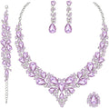 CSY 4 Pcs/Set Austrian Crystal Necklace Earrings Bracelet Ring Bridal Jewelry Sets for Brides Wedding Party Costume Accessories Gifts for Women