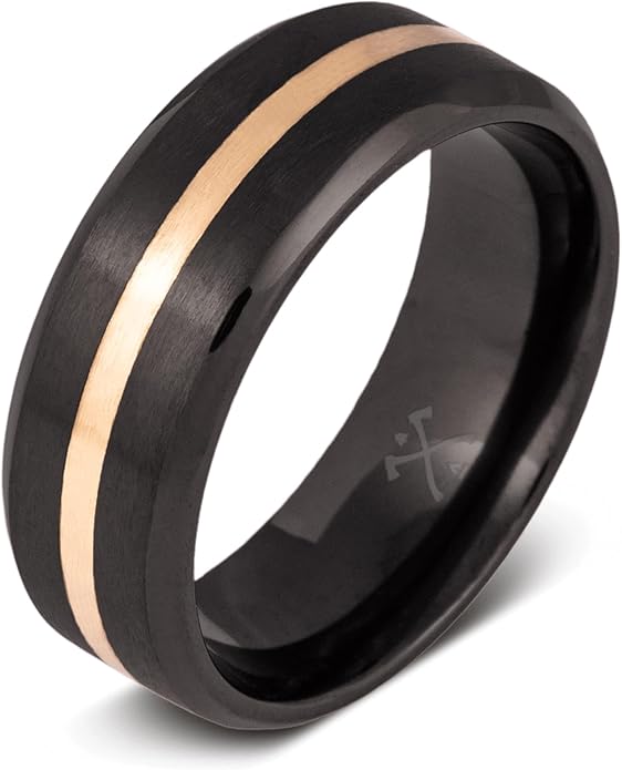 Manly Bands: Mens Black Plated Tungsten and Black Zirconium Wedding Bands and Rings - Comfort Fit and Stylish Black Rings for Men, Free Silicone Ring Included