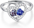 Iefil Adjustable Ring for Women - 925 Sterling Silver Double Birthstone Rings, Anniversary Birthday Gifts for Women Wife Her