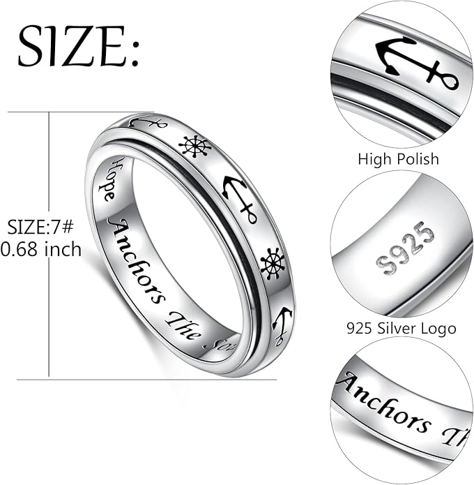 Ladytree Anxiety Relieve Rings 925 Sterling Silver Spinner Fidget Ring Worry Stress Relieving Boredom ADHD Autism Ring Platinum Plated Jewelry Birthday Gifts for Women Men