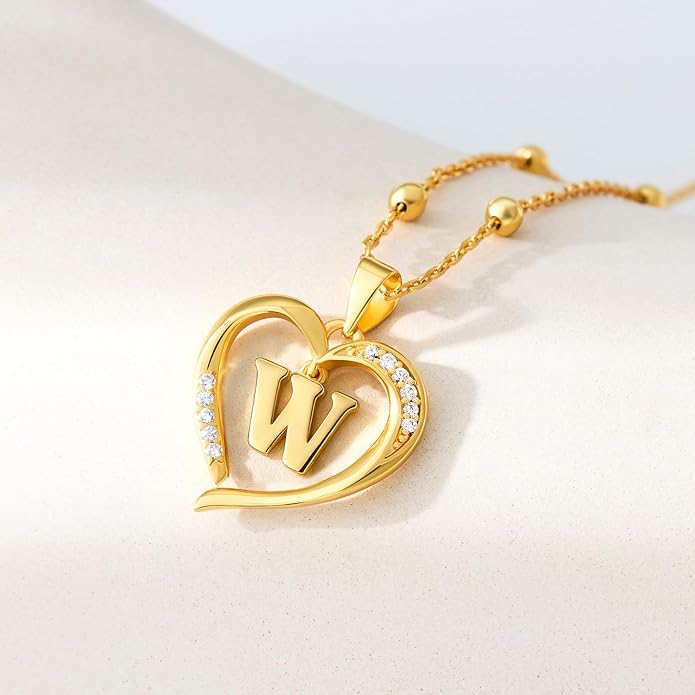 Cicy Bell Womens Heart Initial Necklace for Women 18k Gold Plated Shell Personalized Letter Pendant Necklace 17.7'' with 2'' Extender