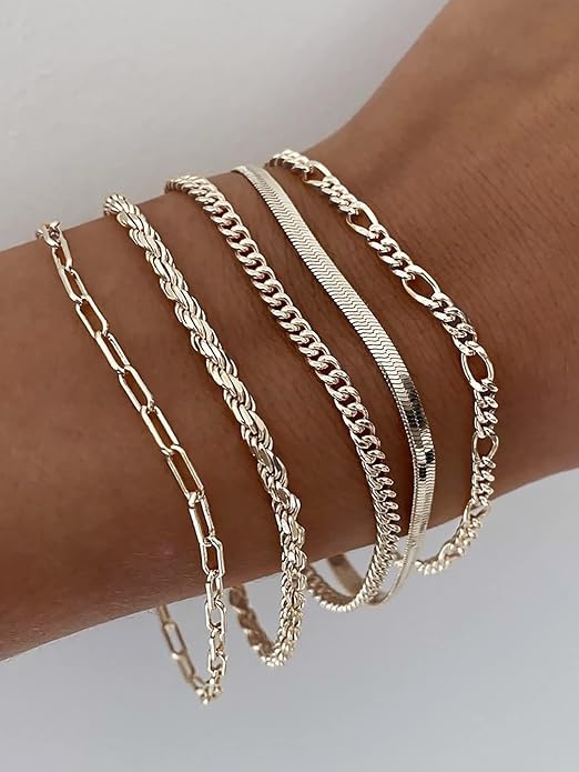 DEARMAY Gold Bracelets for Women Waterproof, 14K Gold Plated Jewelry Sets Trendy Thin Dainty Stackable Cuban Link Paperclip Chain Bracelet Pack Fashion Accessories Gifts for Womens