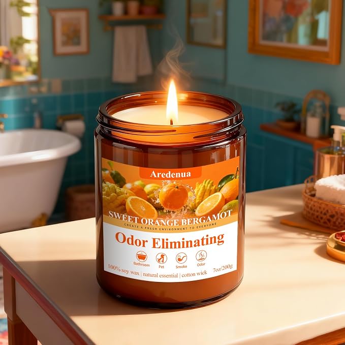 Sweet Orange Odor Eliminating Candles, 7 oz Soy Scented Candle | Eliminates 95% - Image 9