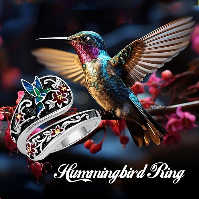 LOANGO Spoon Ring for Women 925 Sterling Silver Spoon Rings Adjustable Oxidized Vintage Thumb Rings Sunflower Hummingbird Butterfly Bee Cardinal Jewelry Gifts for Women Men
