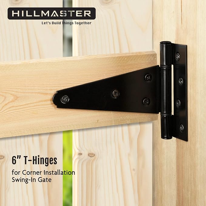 HILLMASTER 6 Inch T-Strap Heavy Duty Shed Door Hinges Gate Strap Hinges Black - Image 7