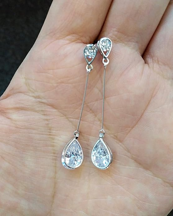 SBLING Cubic Zirconia Teardrop Earrings, Diamond Earrings, Wedding Earrings for Brides Bridesmaids, Bridal Dangle Earrings, Teardrop Crystal Drop earrings for Women Jewelry Gifts