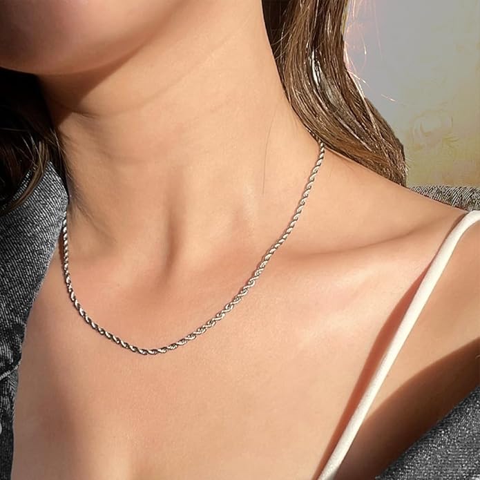 Fashion Necklace, White Gold and 18K Gold Plated Necklaces, Snake Chain, Rope Chain.Best Gift for Woman(16-18in)