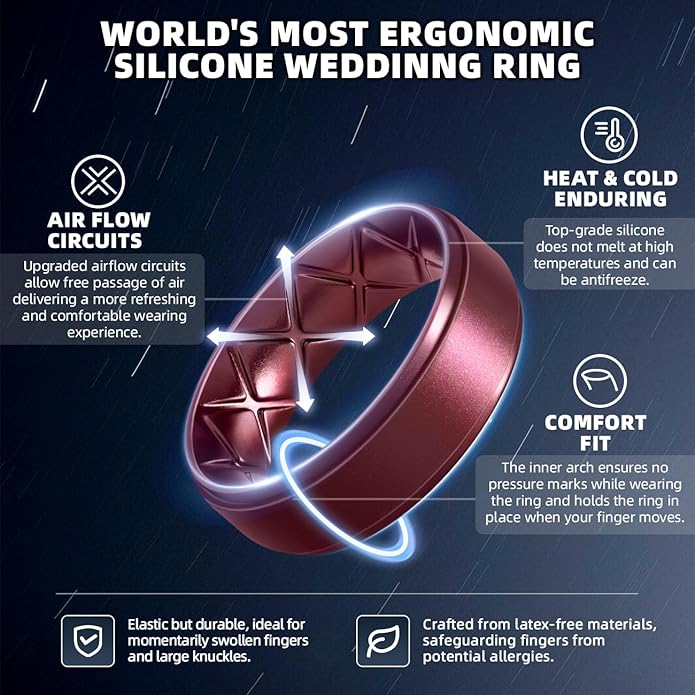 Egnaro Men's Rings 8.5mm Wide-2mm Thick Inner Arc Ergonomic Breathable Rubber Wedding bands-Hypoallergenic for Gym/Outdoor/Gift((1-7 Variety Pack with Half Size)