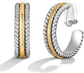Gold and Silver Clip-On Earrings Two Tone Mixed Metal Clip-On Earrings Chunky Hoop Clip Earrings