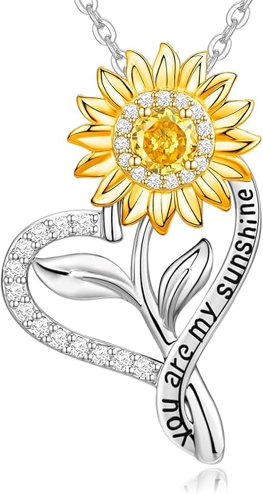 Valentine's Day Gifts for Her - 18K Gold Plated Sunflower Necklaces for Women Gifts for Wife Anniversary Birthday, 925 Sterling Silver Womens Jewelry You Are My Sunshine Gift for Wife Daughter