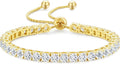 KRKC&CO Tennis Bracelet, Adjustable Length S925 Sterling Silver 2/3/4mm, Christmas Birthday Gifts for Her, Gift Box, Cubic Zirconia Bolo Bracelets for Women White/14K Gold Plated, Hypoallergenic