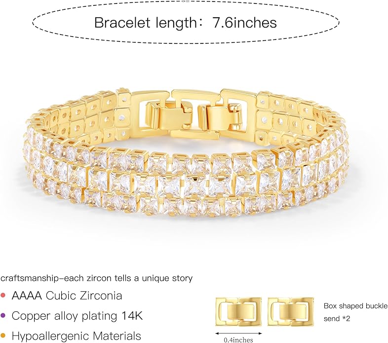 14K Gold Plated Women’s Tennis Bracelet – Sleek CZ Line Bracelet, Fits 6.0"–7.2" Wrist – Sparkly Everyday Jewelry Gift, Contemporary Tennis Bracelets for Women
