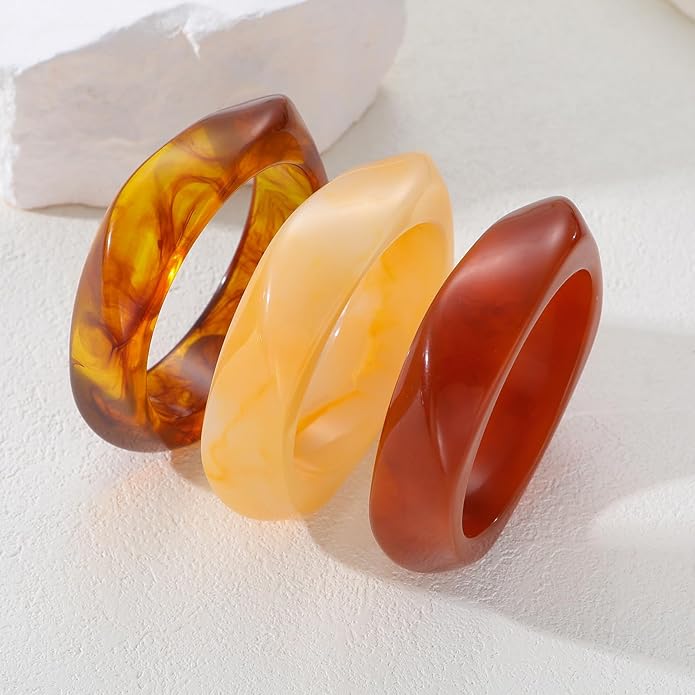 FAXHION Chunky Resin Acrylic Bangle Bracelets for Women, Colorful Wide Geometric Bangles Set, Statement Stackable Bracelet Jewelry Gift