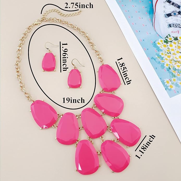 Firstmeet Chunky Bubble Statement Collar Necklace with Earrings for Women
